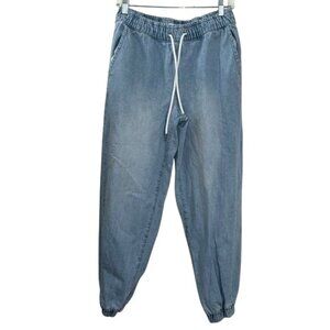 Forever 21 Light Blue Denim Jogger Pants Size L Elastic Waistband